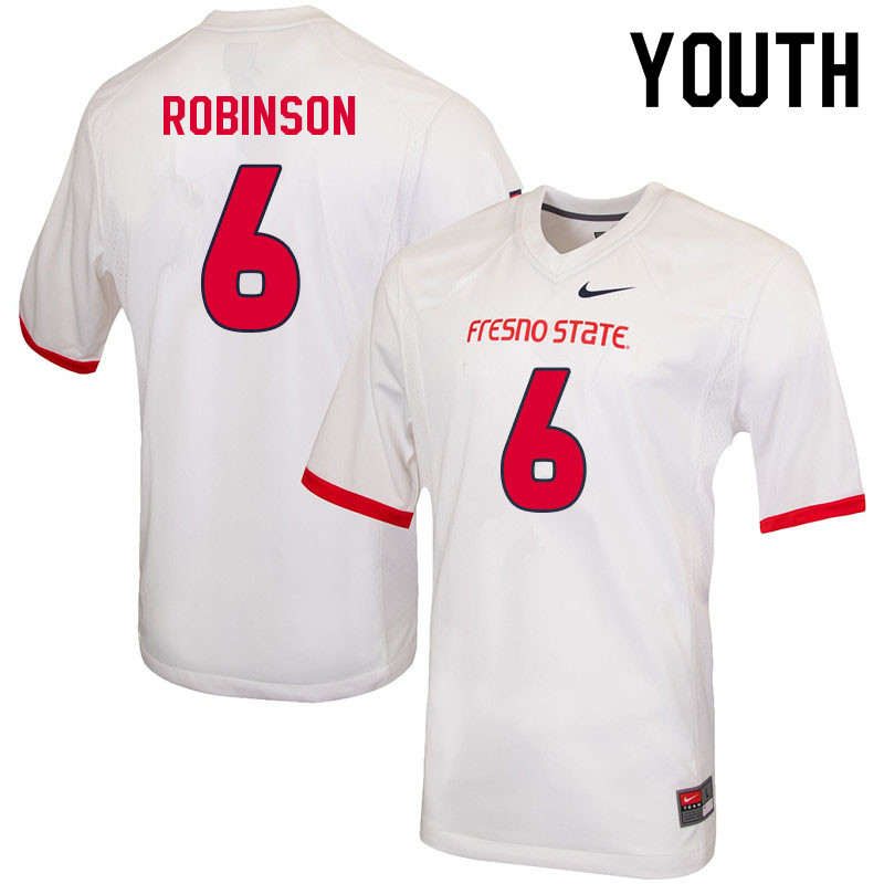 Youth #6 Matt Robinson Fresno State Bulldogs College Football Jerseys Sale-White - Click Image to Close